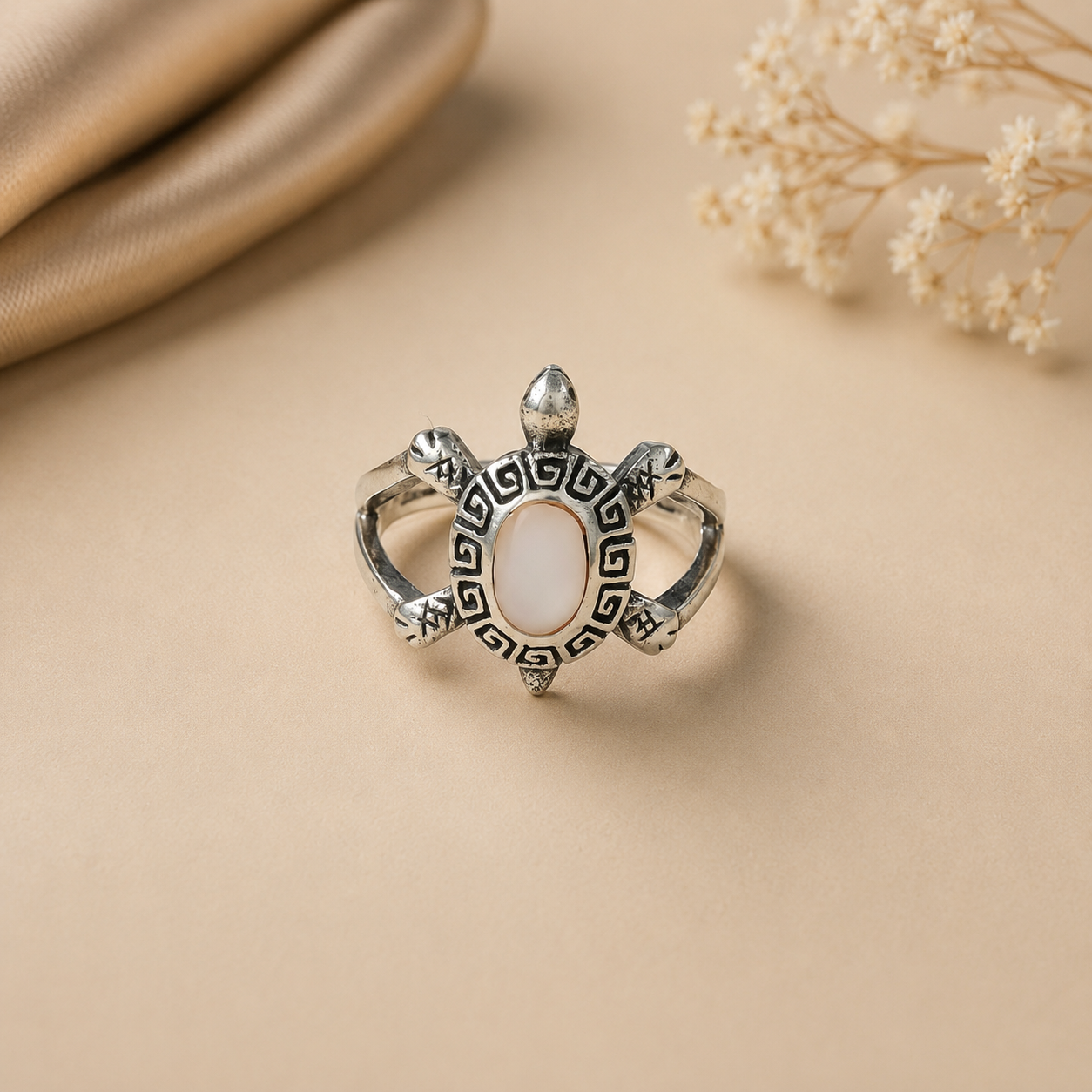Ocean Turtle Stone Silver Ring For Him