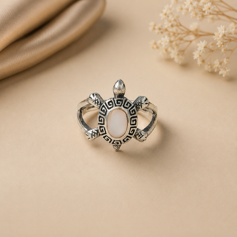Rohan Pink Turtle Silver Ring For Him