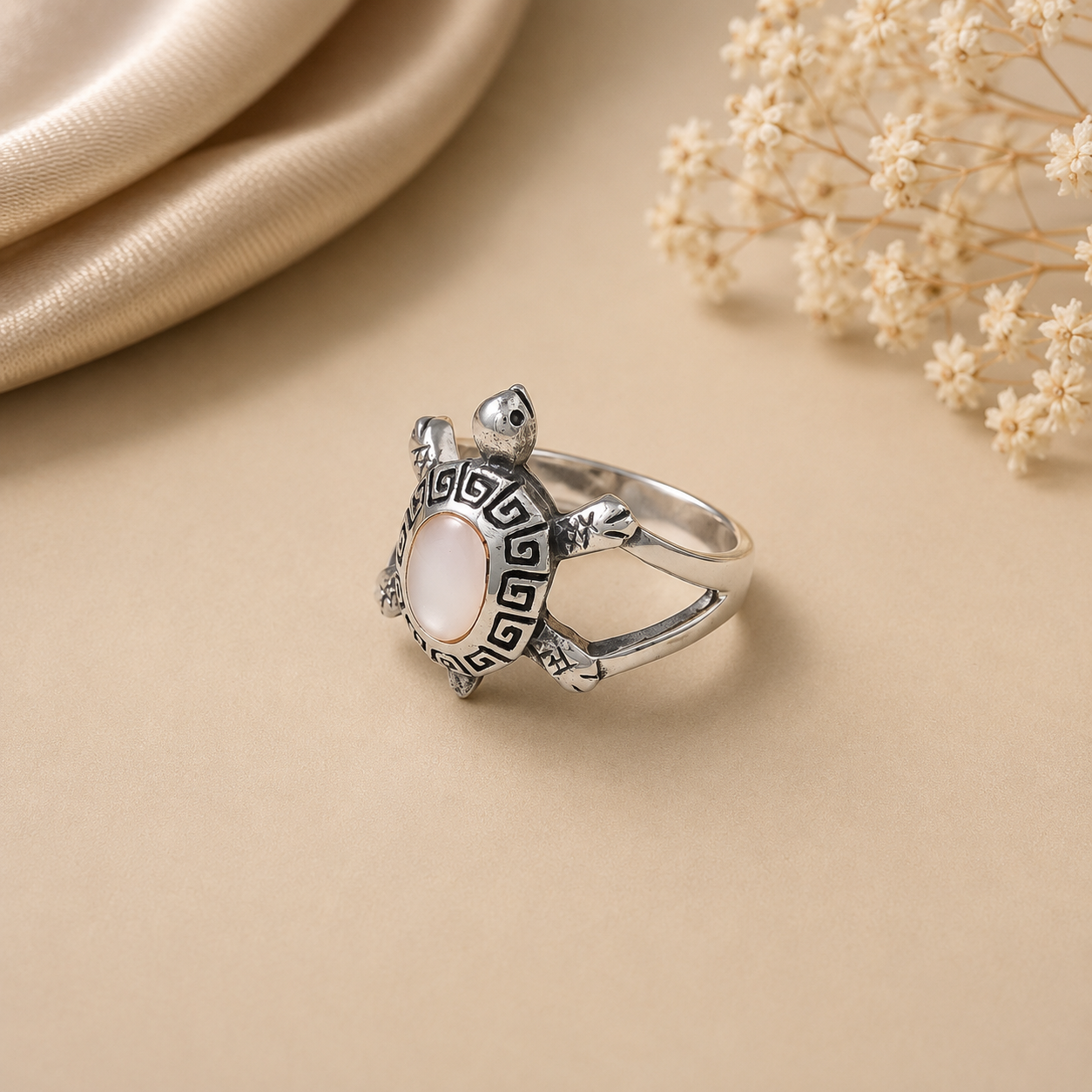 Ocean Turtle Stone Silver Ring For Him