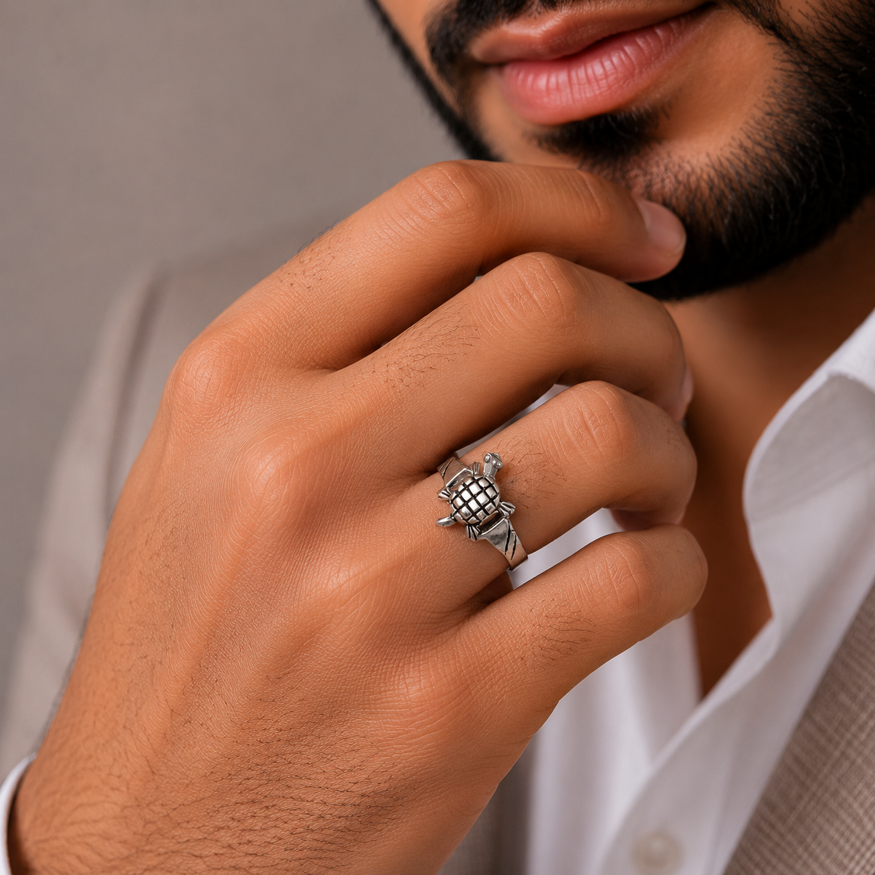 Karan Tiny Turtle Silver Ring For Him