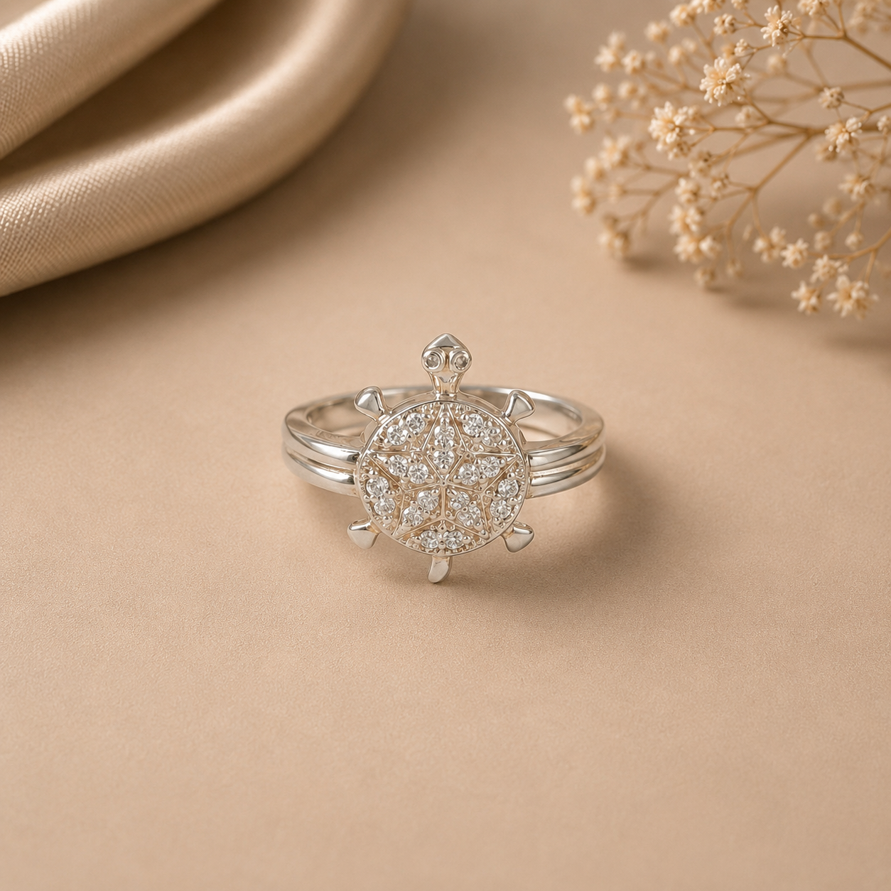 Samar Crystal Turtle Silver Ring For Him