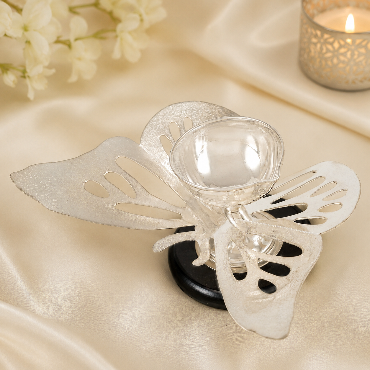 Prerna Butterfly Silver Diya