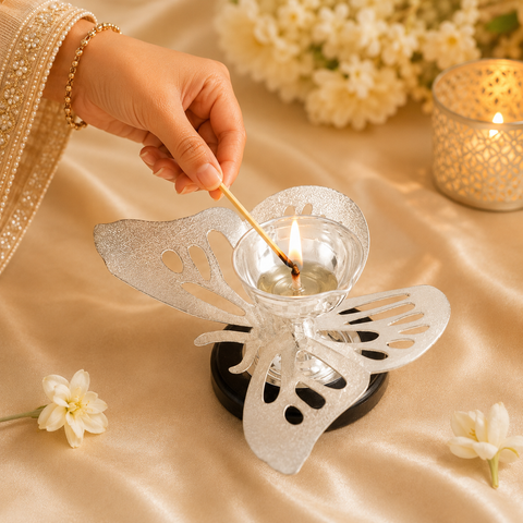 Prerna Butterfly Silver Diya
