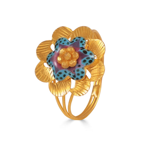 Aaravi Enamel Blossom Gold Ring