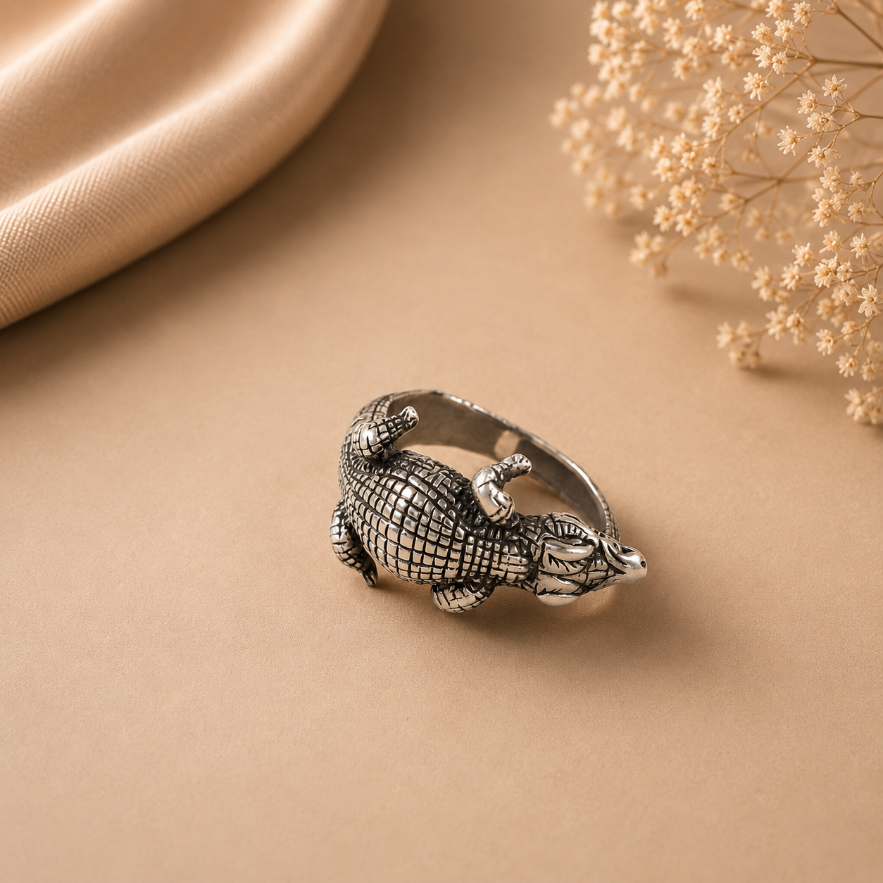 Wild Crocodile Silver Ring For Him