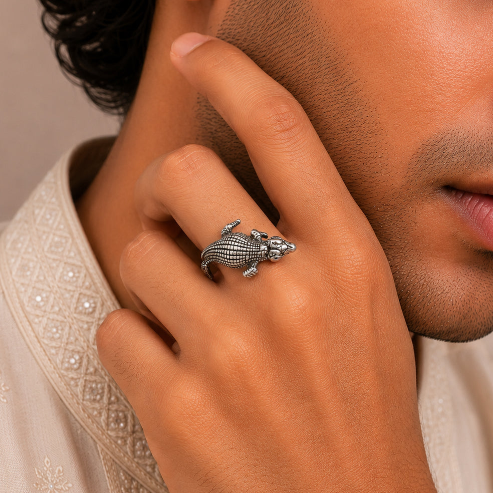 Wild Crocodile Silver Ring For Him
