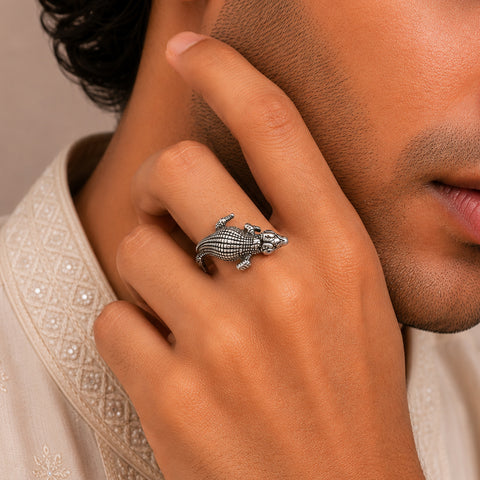 Wild Crocodile Silver Ring For Him