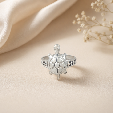 Vivaan Little Turtle Silver Ring For Him