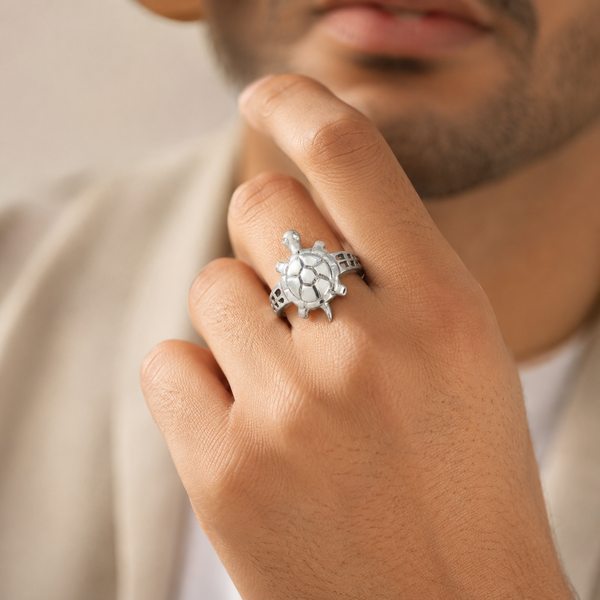 Vivaan Little Turtle Silver Ring For Him