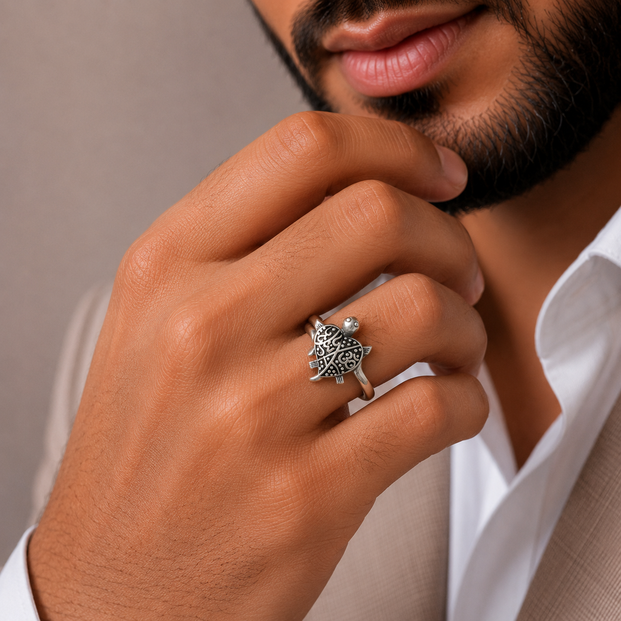 Riaan Tribal Turtle Silver Ring For Him