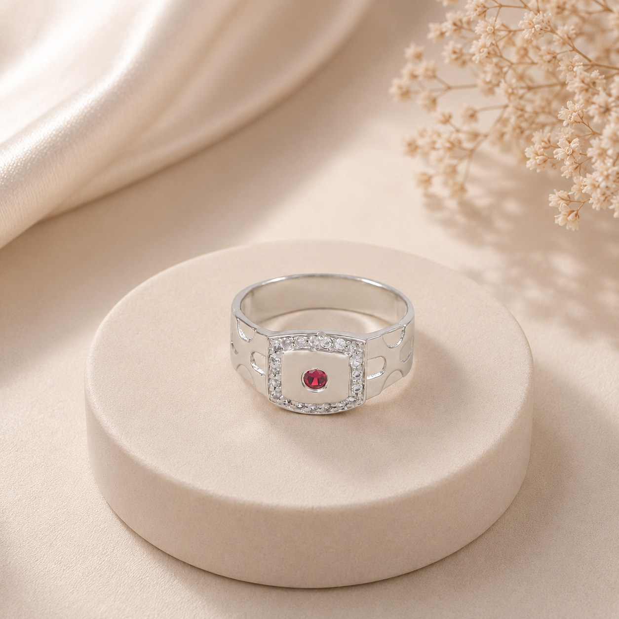 Rishan Crimson Stone Silver Ring For Him