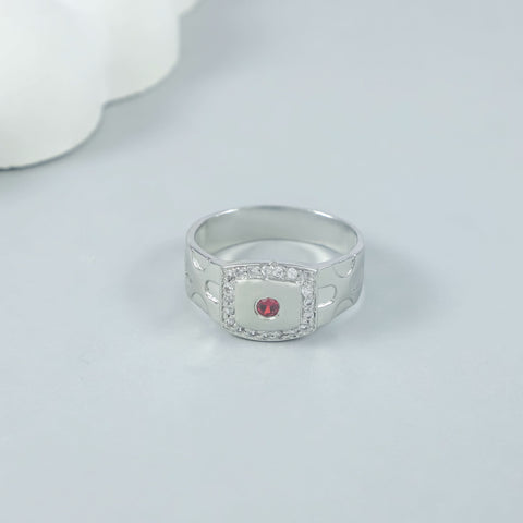 Rishan Crimson Stone Silver Ring For Him