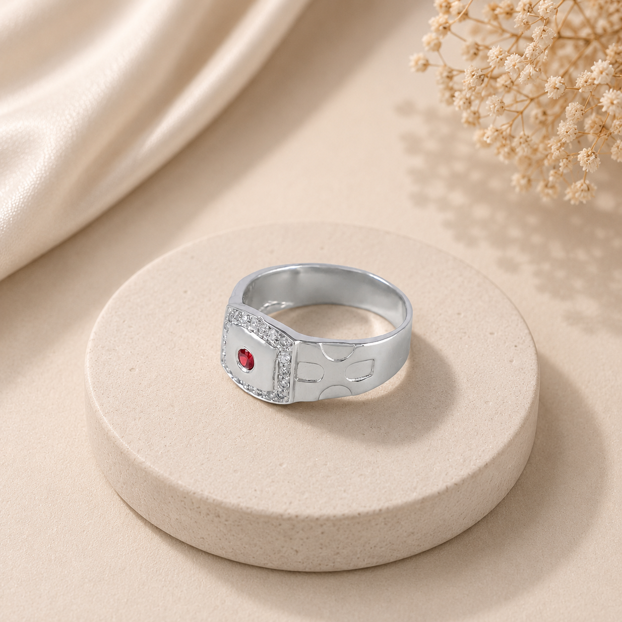 Rishan Crimson Stone Silver Ring For Him