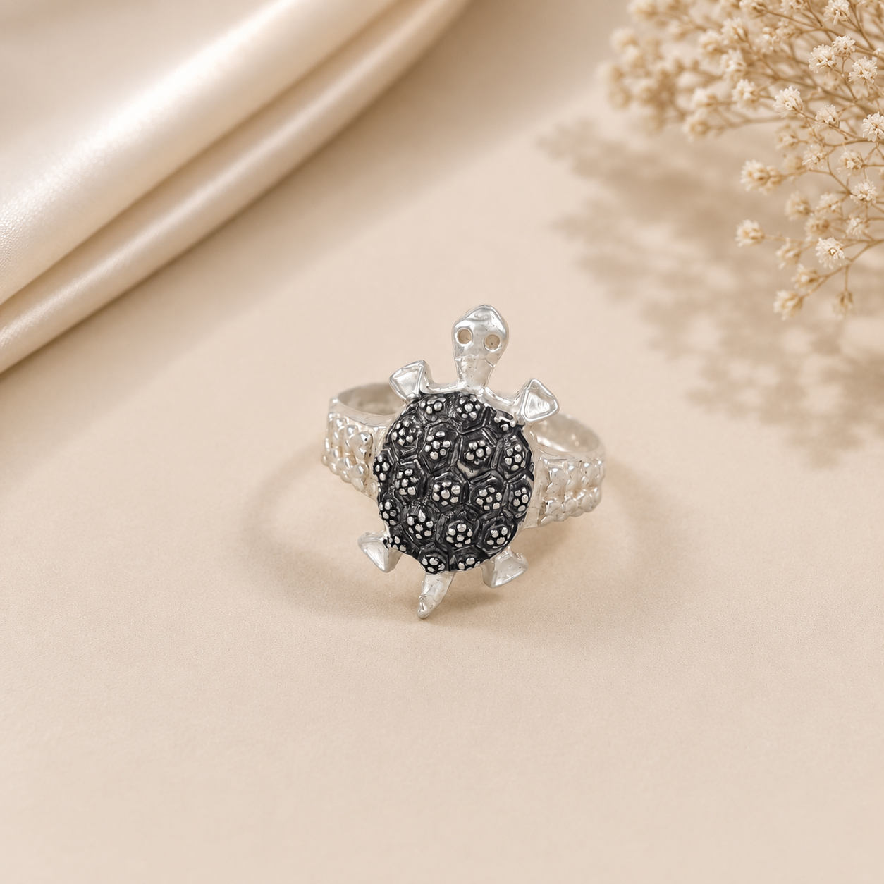 Ronav Nature Turtle Silver Ring For Him