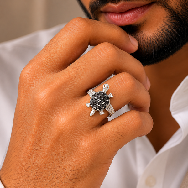 Ronav Nature Turtle Silver Ring For Him