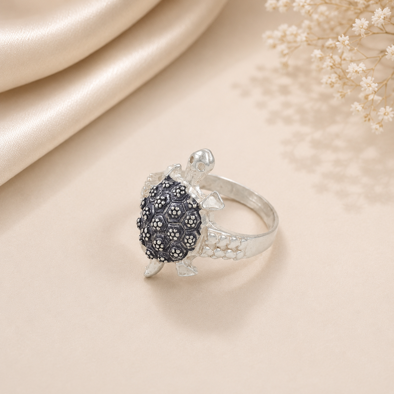 Ronav Nature Turtle Silver Ring For Him