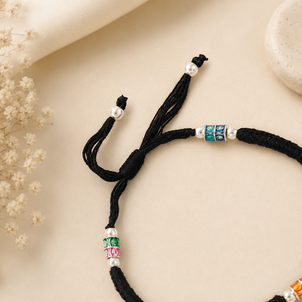 Anvika Color Bead Charm Silver Anklets
