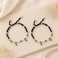 Black Thread Color Drop Silver Anklets