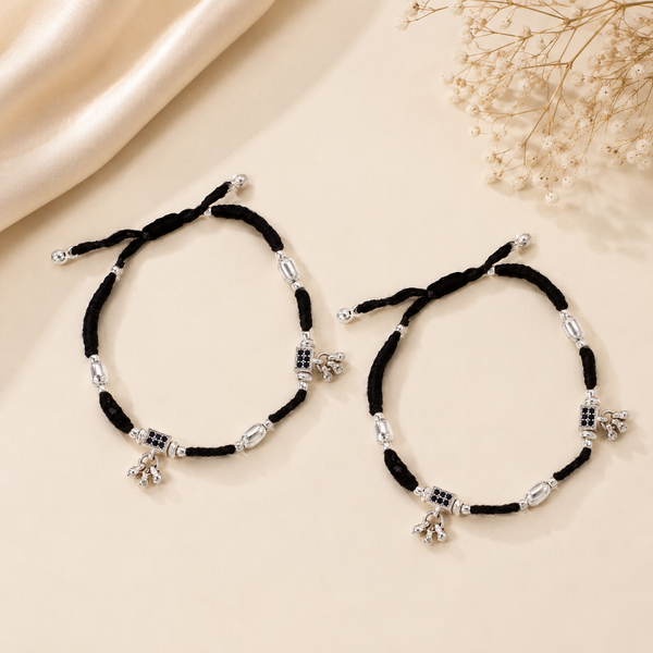 Pallavi Blue Glow Silver Anklets
