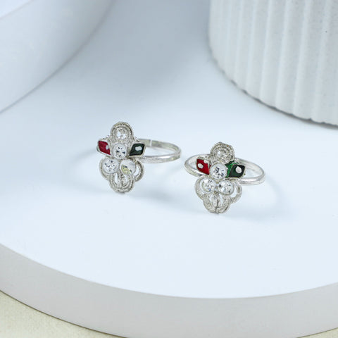 Zoya Crystal Charm Silver Toe Rings