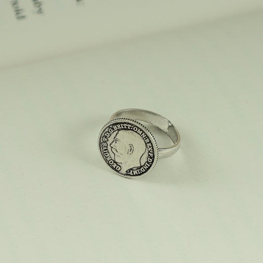 George King Coin Silver Ring