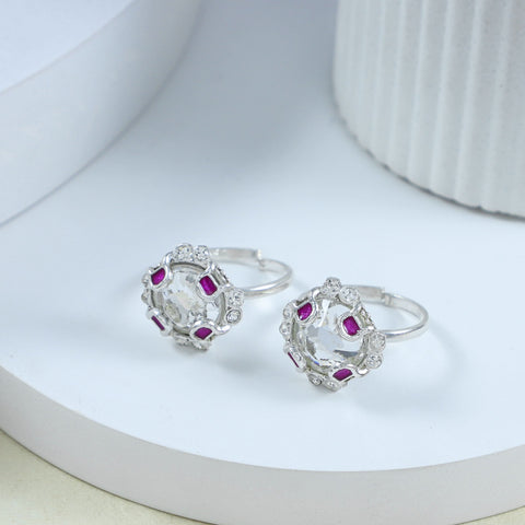 Ojasvi Pink Stone Silver Toe Rings