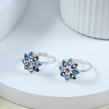 Seema Blue Floral Silver Toe Rings