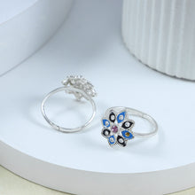Seema Blue Floral Silver Toe Rings
