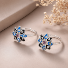 Seema Blue Floral Silver Toe Rings