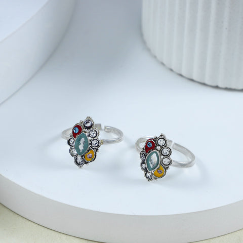 Gayatri Multi Color Silver Toe Rings