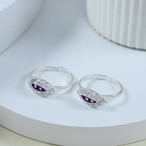 Kavya Chic Oval Stone Silver Toe  Rings