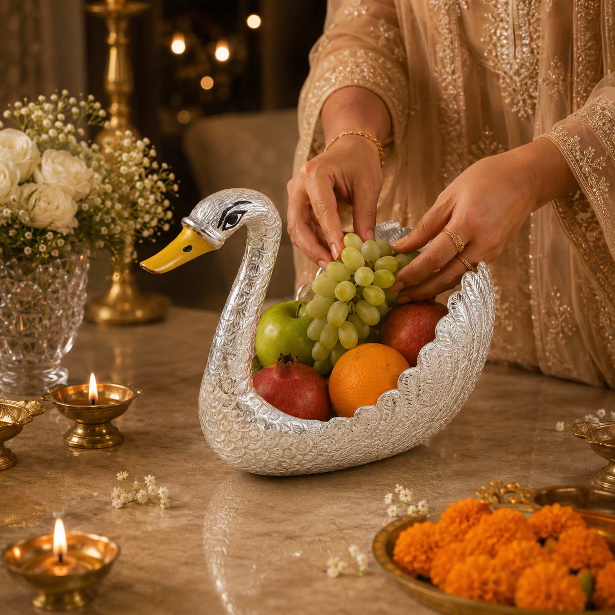 Divine Duck Shaped Silver Bowl