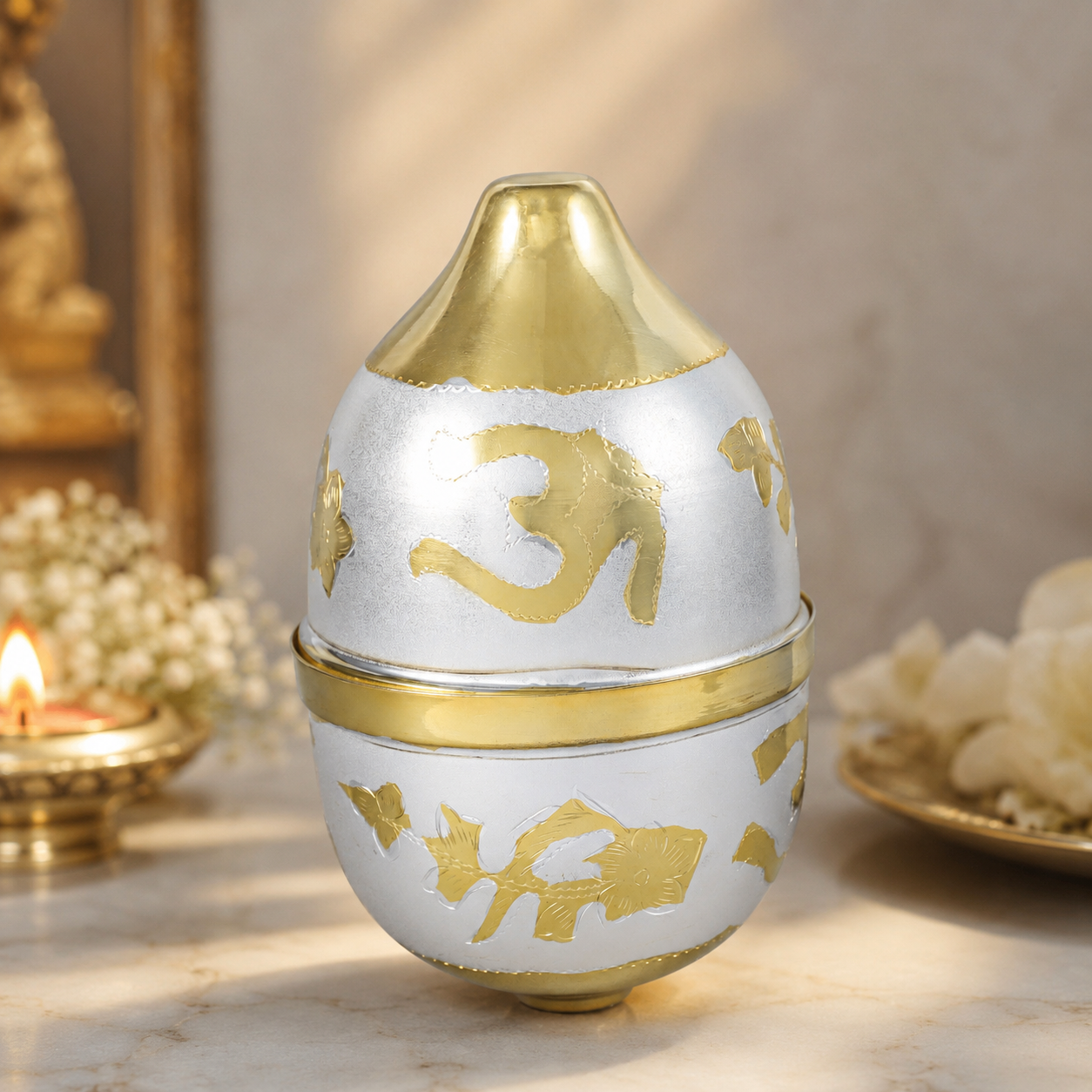 Floral Engraved Silver Nariyal