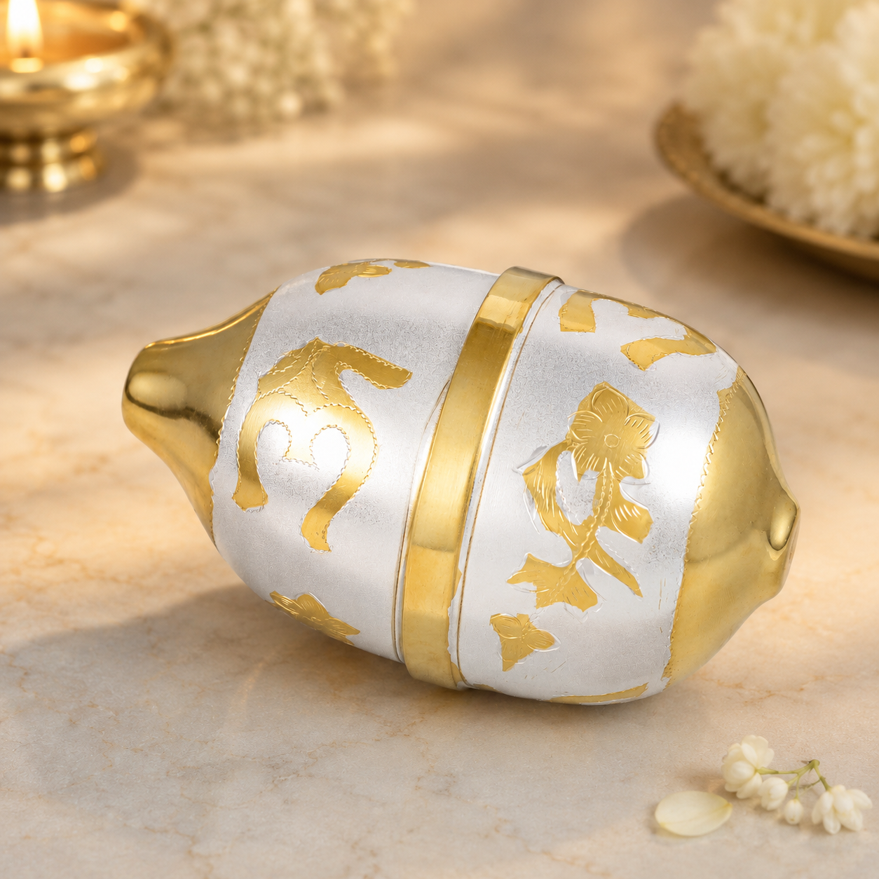 Floral Engraved Silver Nariyal