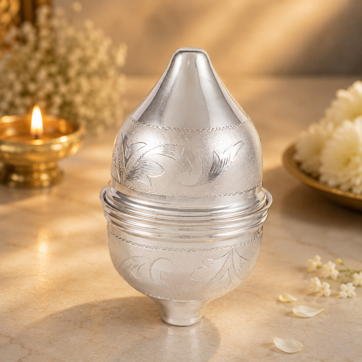 Classic Floral Silver Nariyal