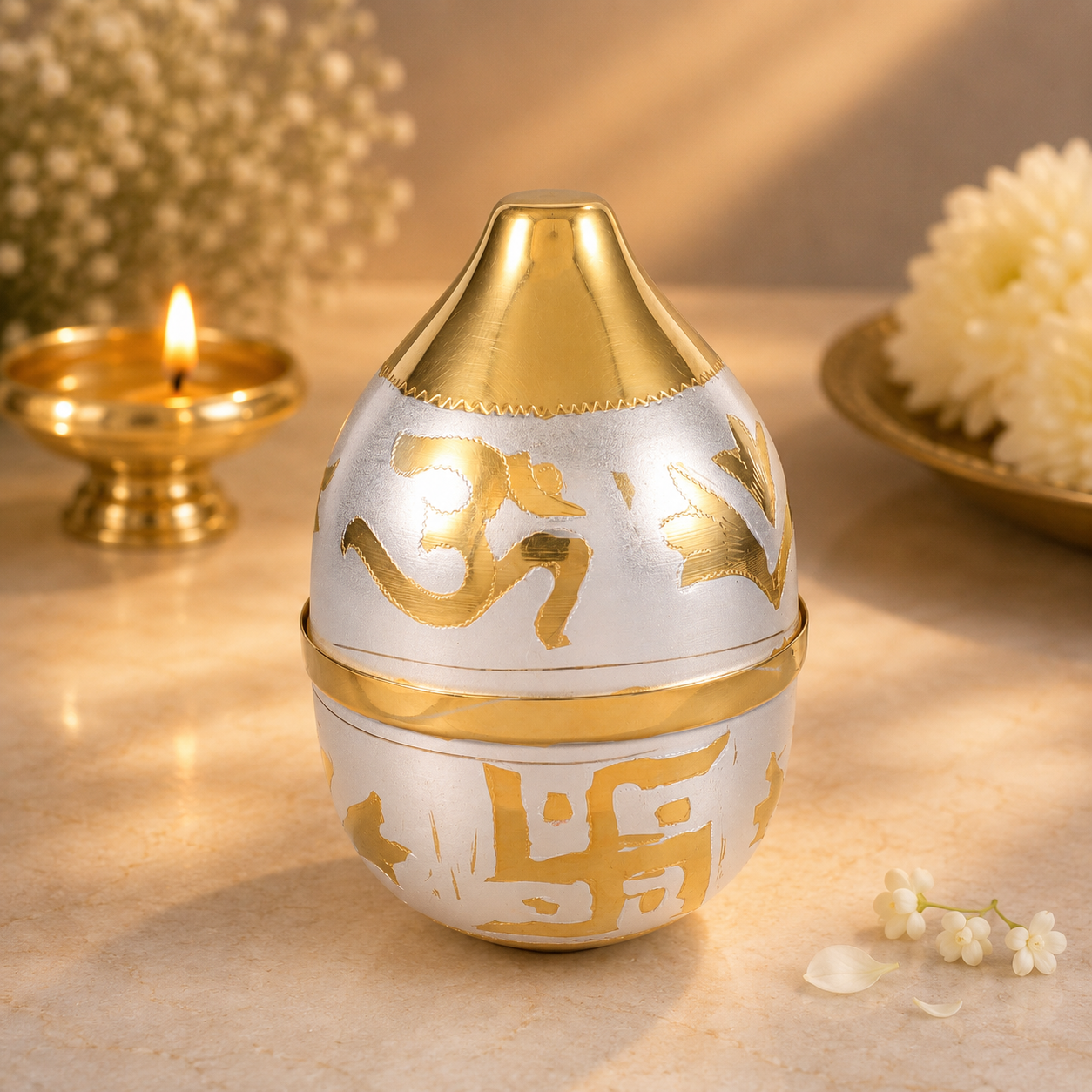 Om Swastik Silver Nariyal