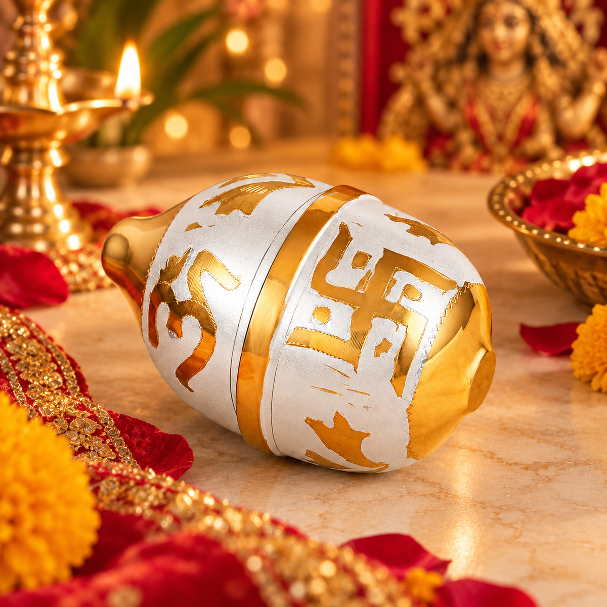 Om Swastik Silver Nariyal