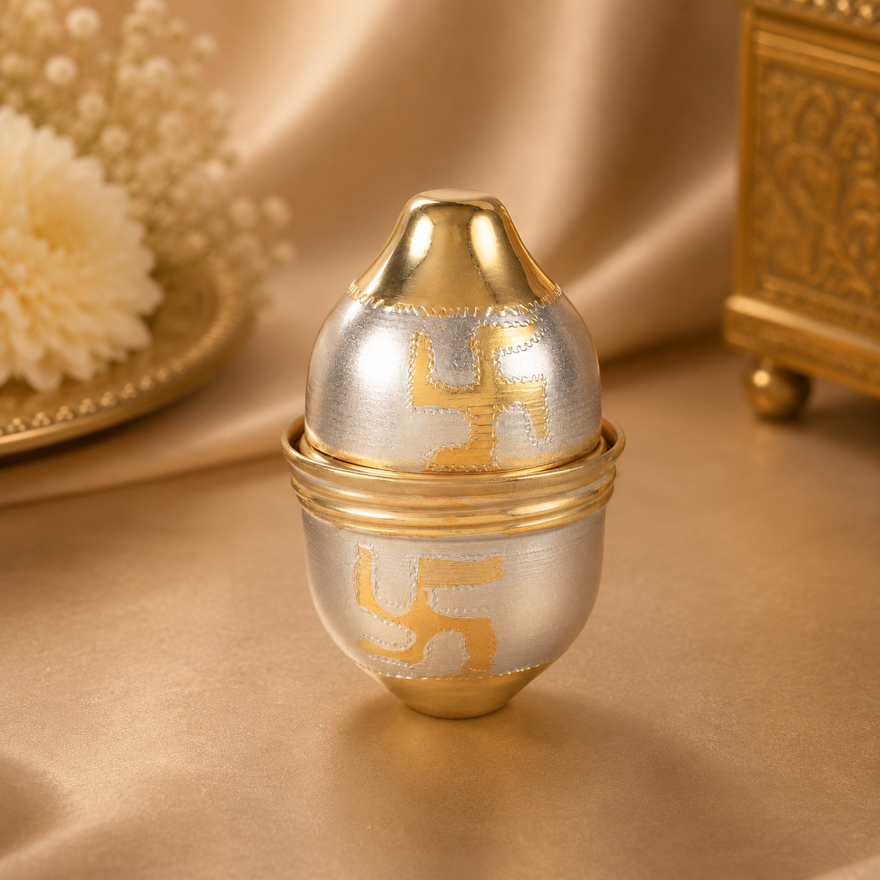 Shubh Swastik Silver Nariyal