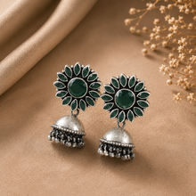 Aamaya Verdant Petal Silver Jhumki