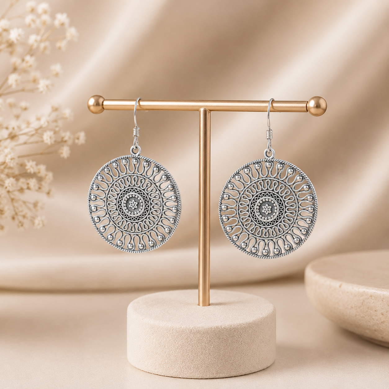 Eshani Mandala Round Silver Earrings