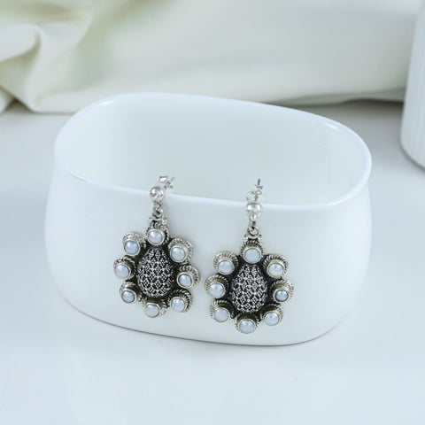 Garima Floral Pearl Silver Earrings