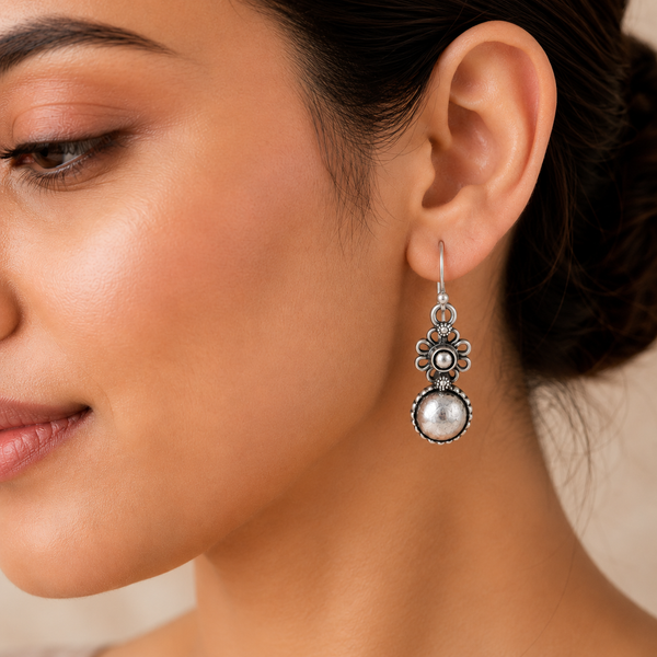 Inaaya Ethnic Floral Danglers Silver Earrings