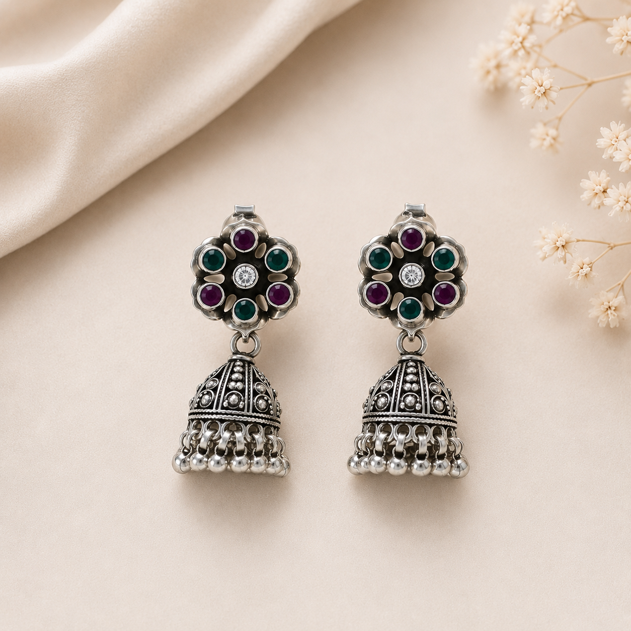 Jyoti Festive Glow Silver Jhumki