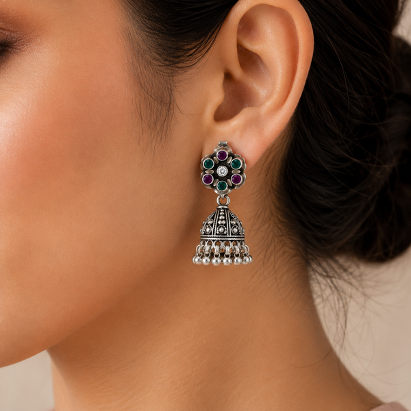 Jyoti Festive Glow Silver Jhumki