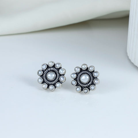 Kavya Vintage Style Pearl Silver Earrings