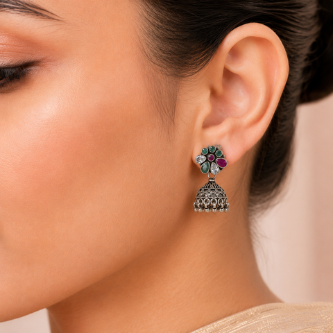 Mishti Traditional Color Silver Jhumki