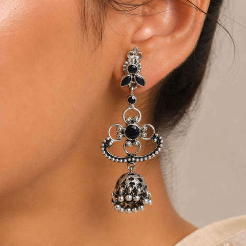 Pranavi Ethnic Noir Silver Earrings