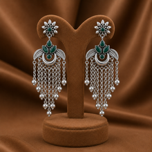 Pavitra Leafy Green Stone Silver Earrings