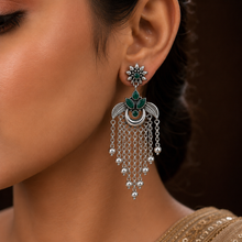 Pavitra Leafy Green Stone Silver Earrings