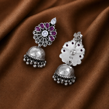 Sanvi Vintage Pink Petal Silver Jhumki